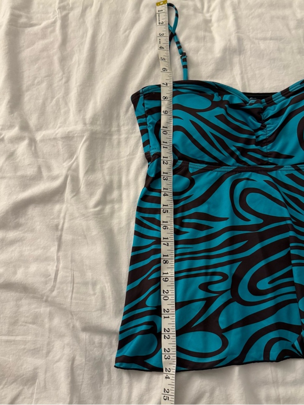 Teal/brown zebra print swim tank with adjustable straps Size 10 - Picture 4 of 6